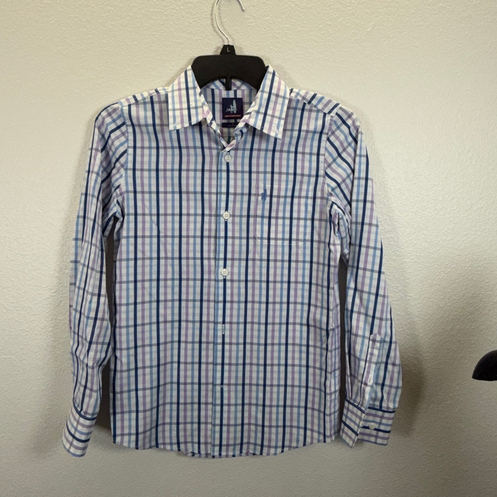 johnnie-O Kids Blue and White Checkered Button Down Shirt